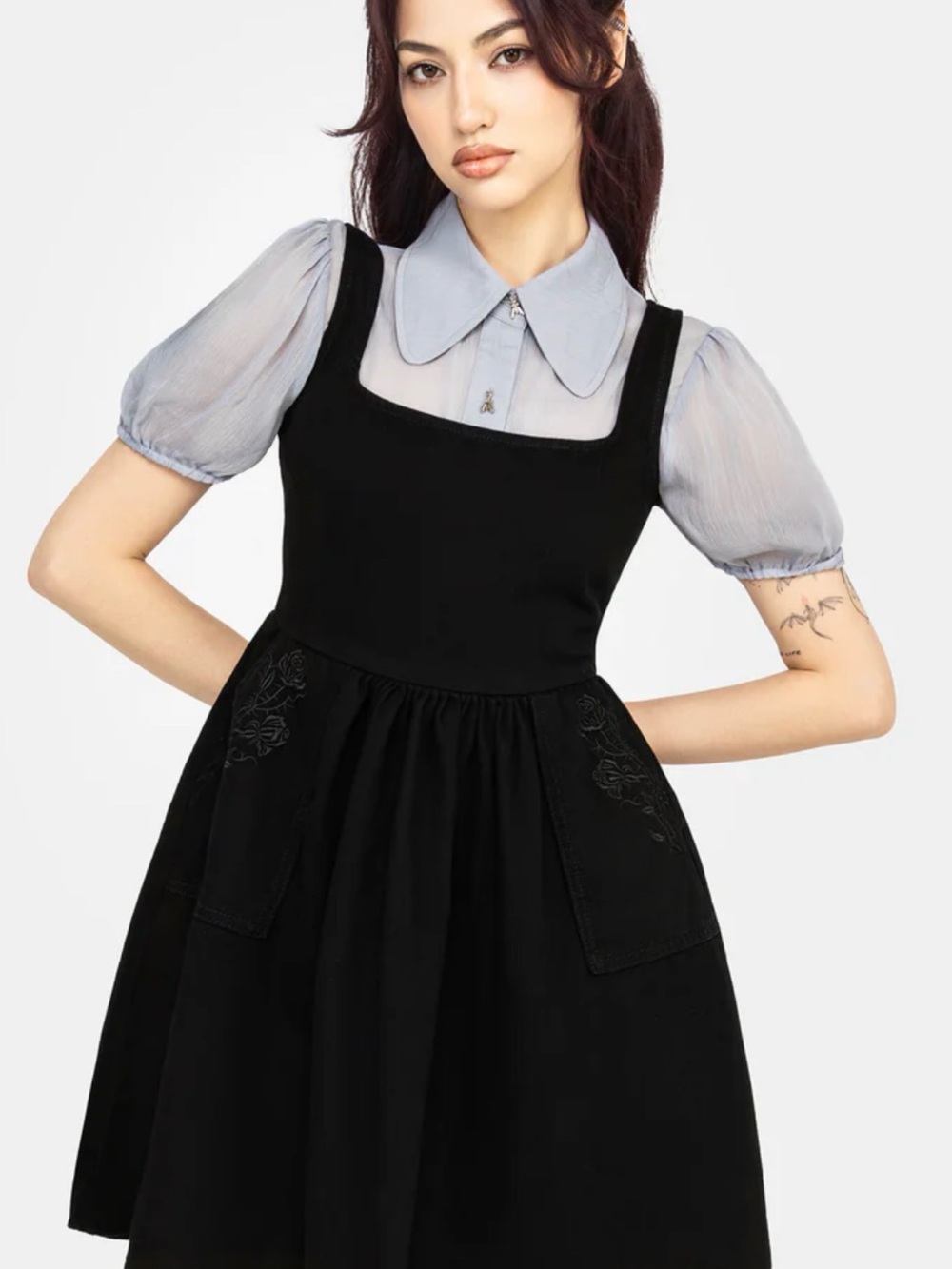 Disturbia women’s dress deadhead rose embroidered smock pinafore dress US 10
